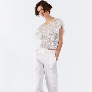 Zara White Satiny Cargo Pant